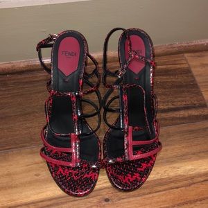 Fendi red snakeskin Size 38.5 strappy sandals.
